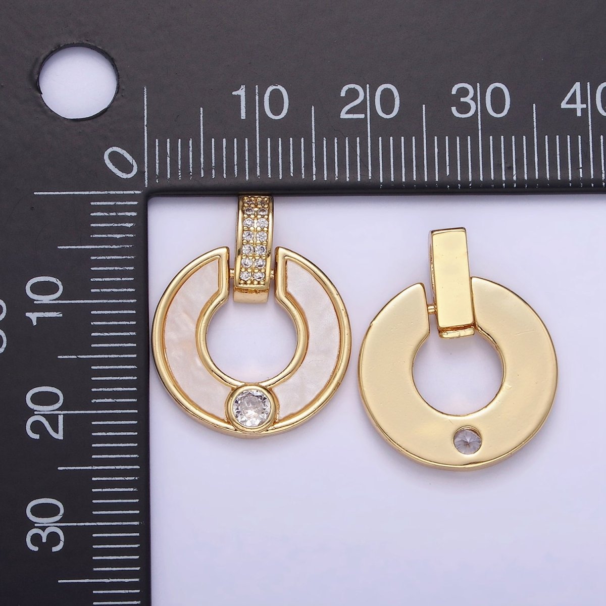 14K Gold plated CZ Shell Pearl Open Round Micro Paved Bail Pendant | AA1185 - DLUXCA