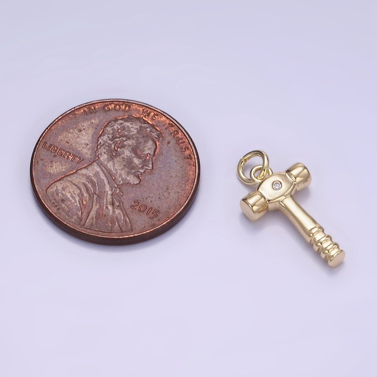 14K Gold plated CZ Sledge Hammer Construction Tool Mini Charm | W560 - DLUXCA