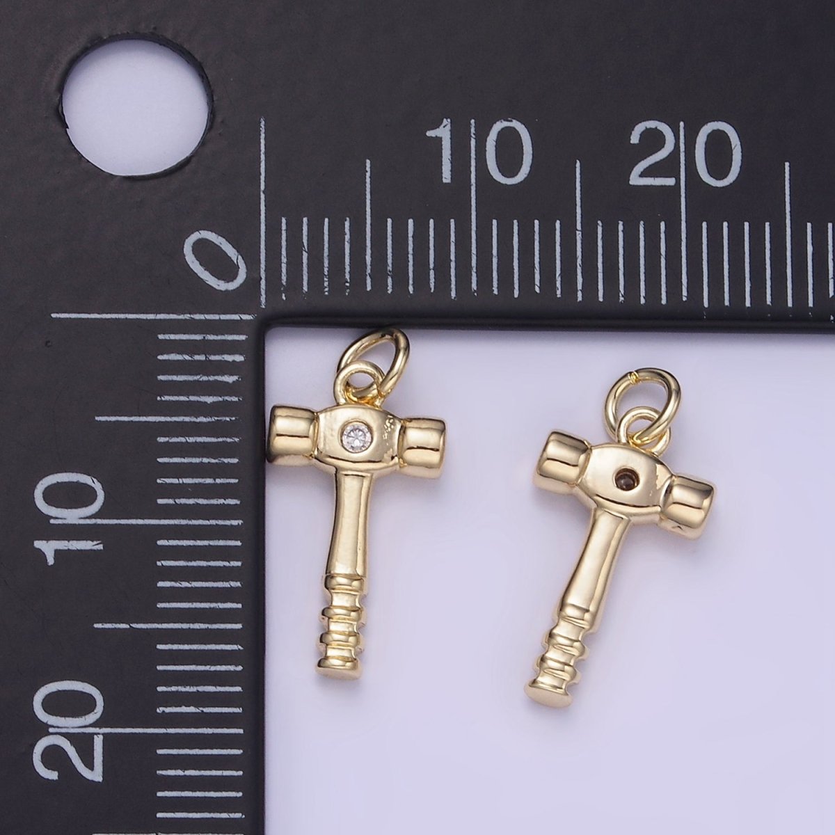 14K Gold plated CZ Sledge Hammer Construction Tool Mini Charm | W560 - DLUXCA