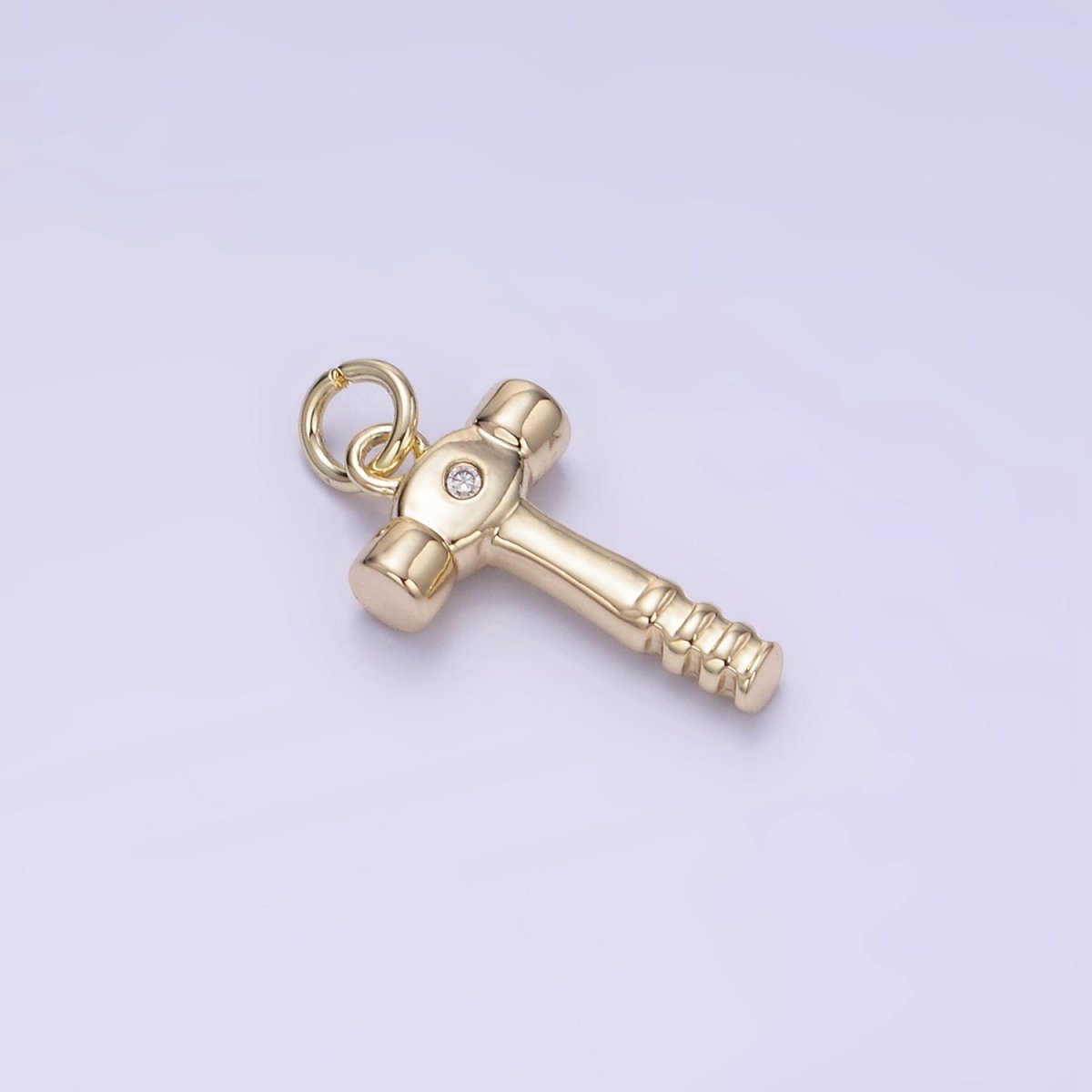 14K Gold plated CZ Sledge Hammer Construction Tool Mini Charm | W560 - DLUXCA