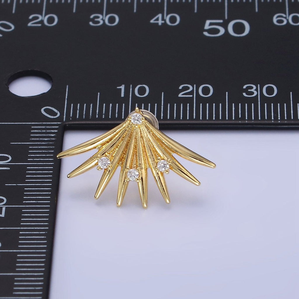 14K Gold plated CZ Spiked Fan Stud Earrings | Q219 - DLUXCA