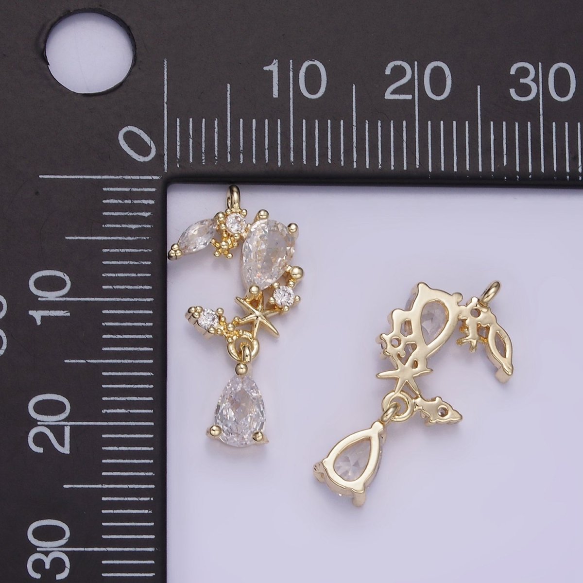 14K Gold plated CZ Teardrop Celestial Crescent Moon Drop Charm | W529 - DLUXCA