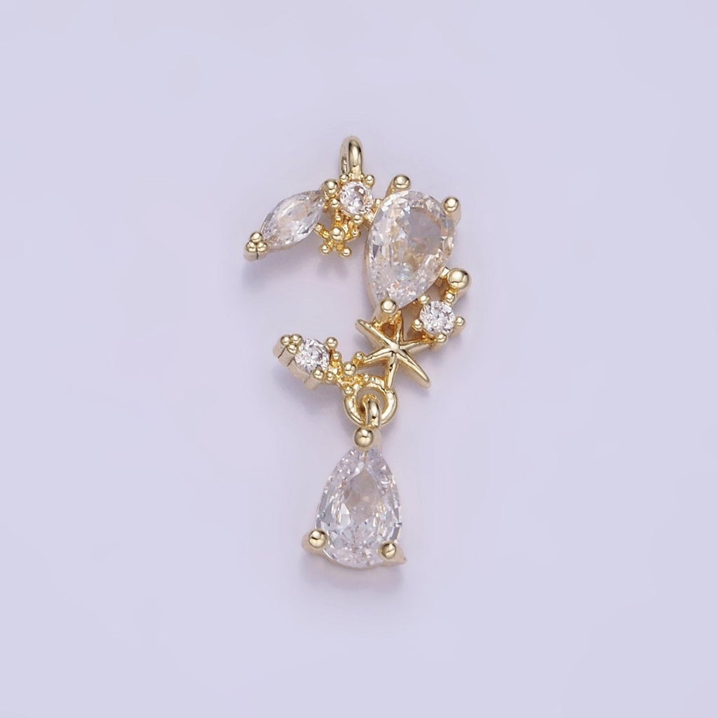 14K Gold plated CZ Teardrop Celestial Crescent Moon Drop Charm | W529 - DLUXCA