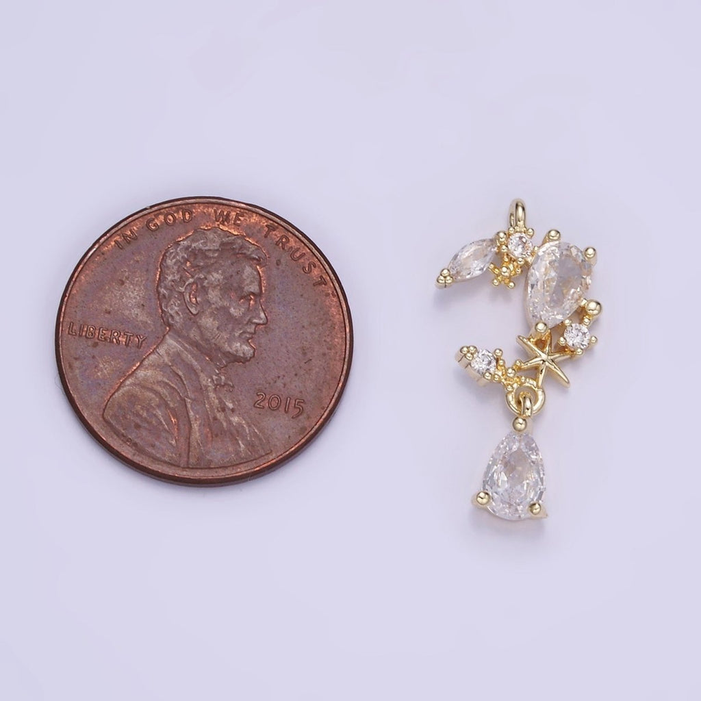 14K Gold plated CZ Teardrop Celestial Crescent Moon Drop Charm | W529 - DLUXCA