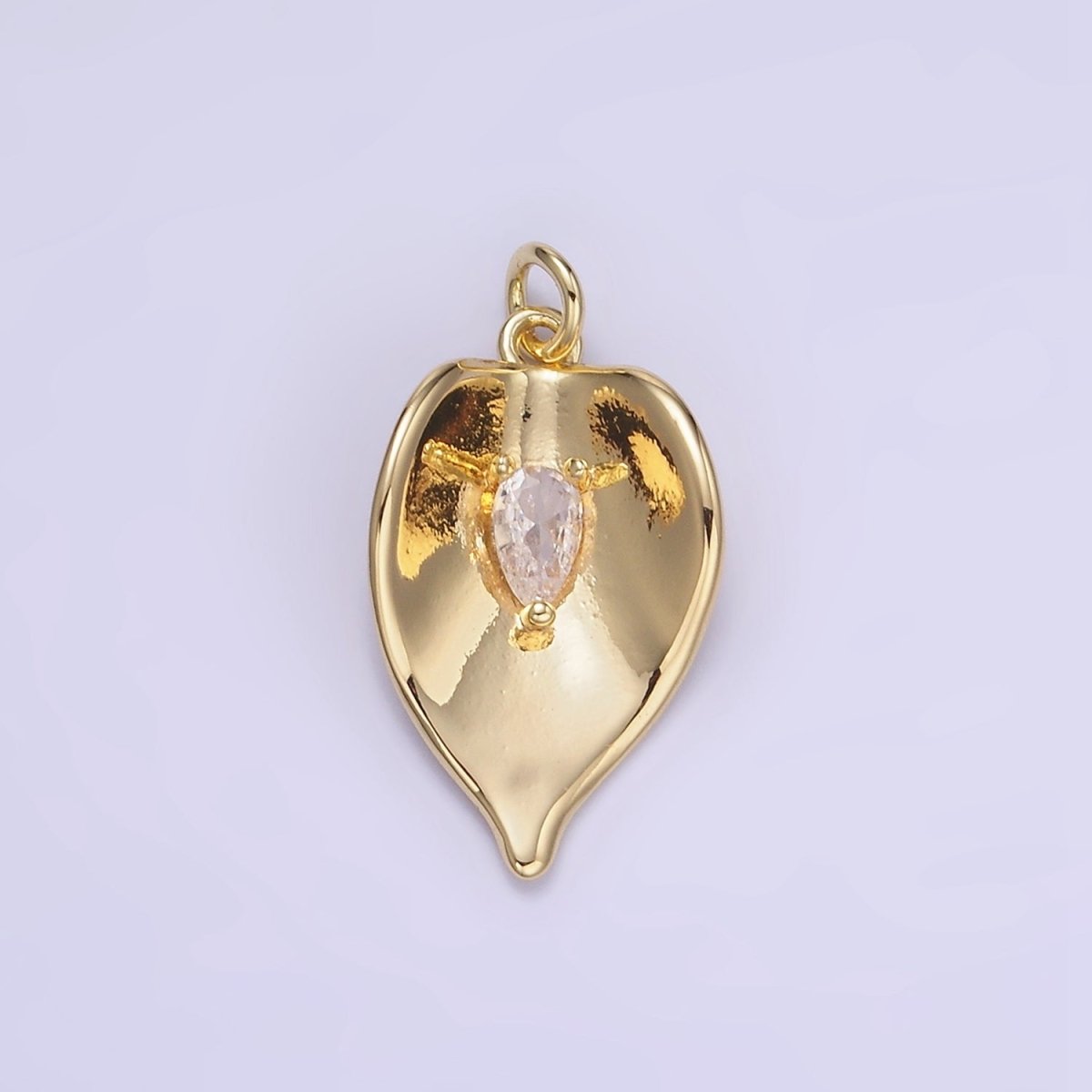 14K Gold plated CZ Teardrop Curved Leaf Plant Charm | W552 - DLUXCA
