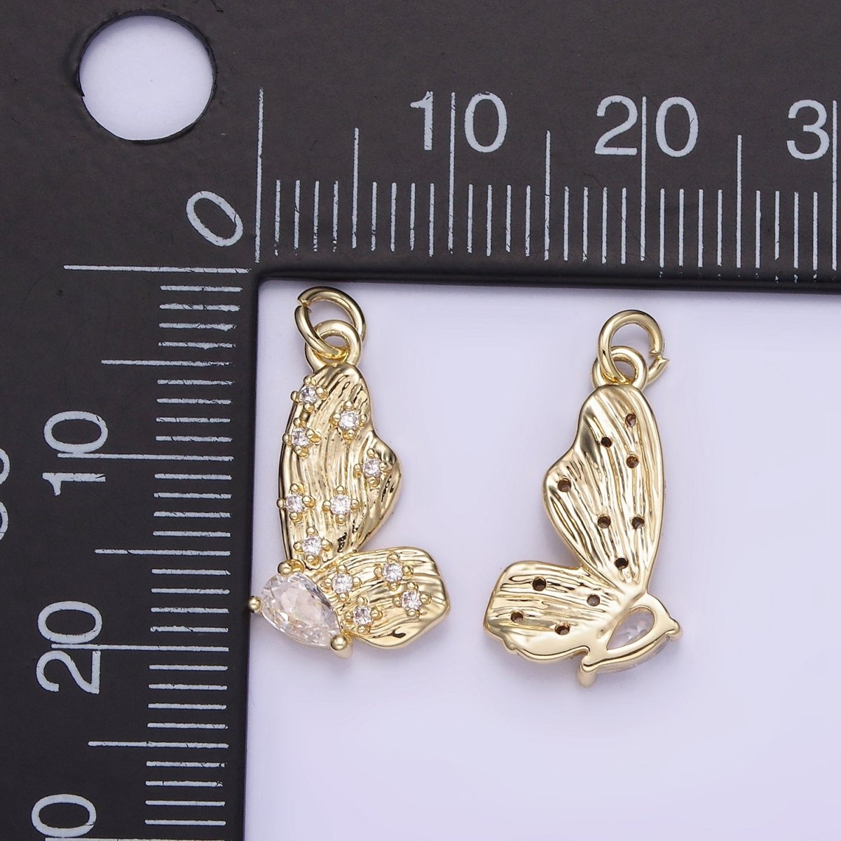 14K Gold plated CZ Teardrop Dotted Butterfly Wings Lined Charm | AG719 - DLUXCA