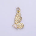 14K Gold plated CZ Teardrop Dotted Butterfly Wings Lined Charm | AG719 - DLUXCA