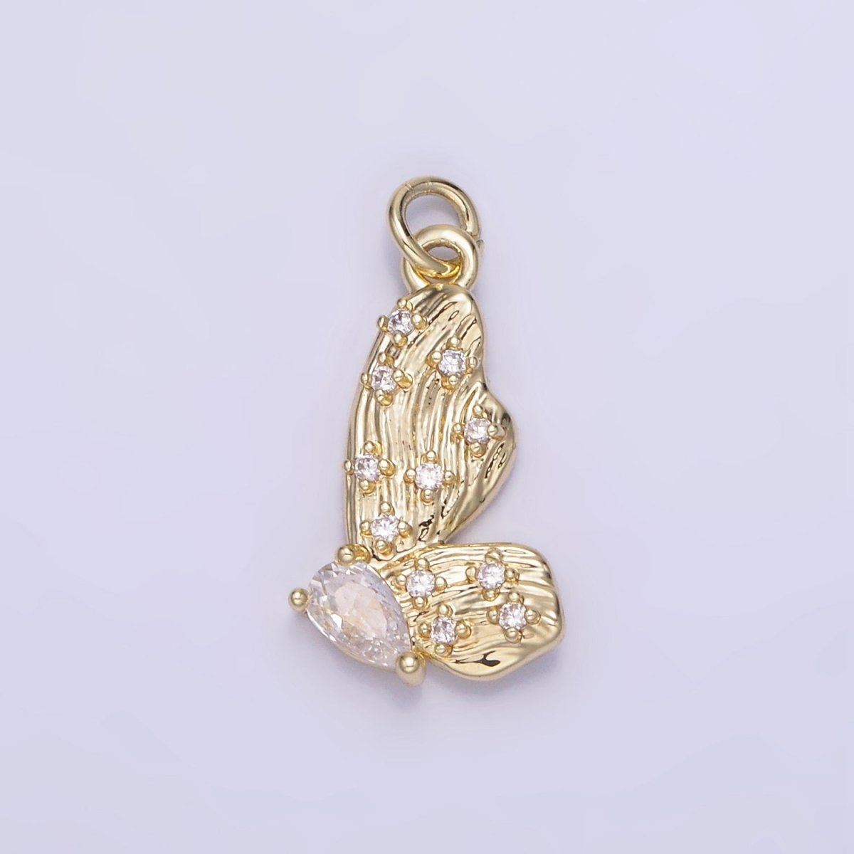 14K Gold plated CZ Teardrop Dotted Butterfly Wings Lined Charm | AG719 - DLUXCA