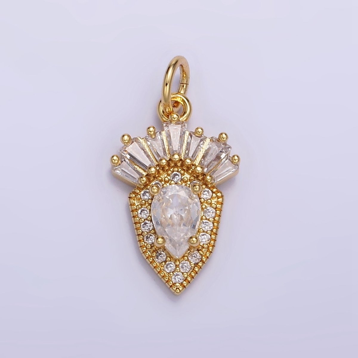 14K Gold plated CZ Teardrop Micro Paved Baguette Sphere Charm | W523 - DLUXCA