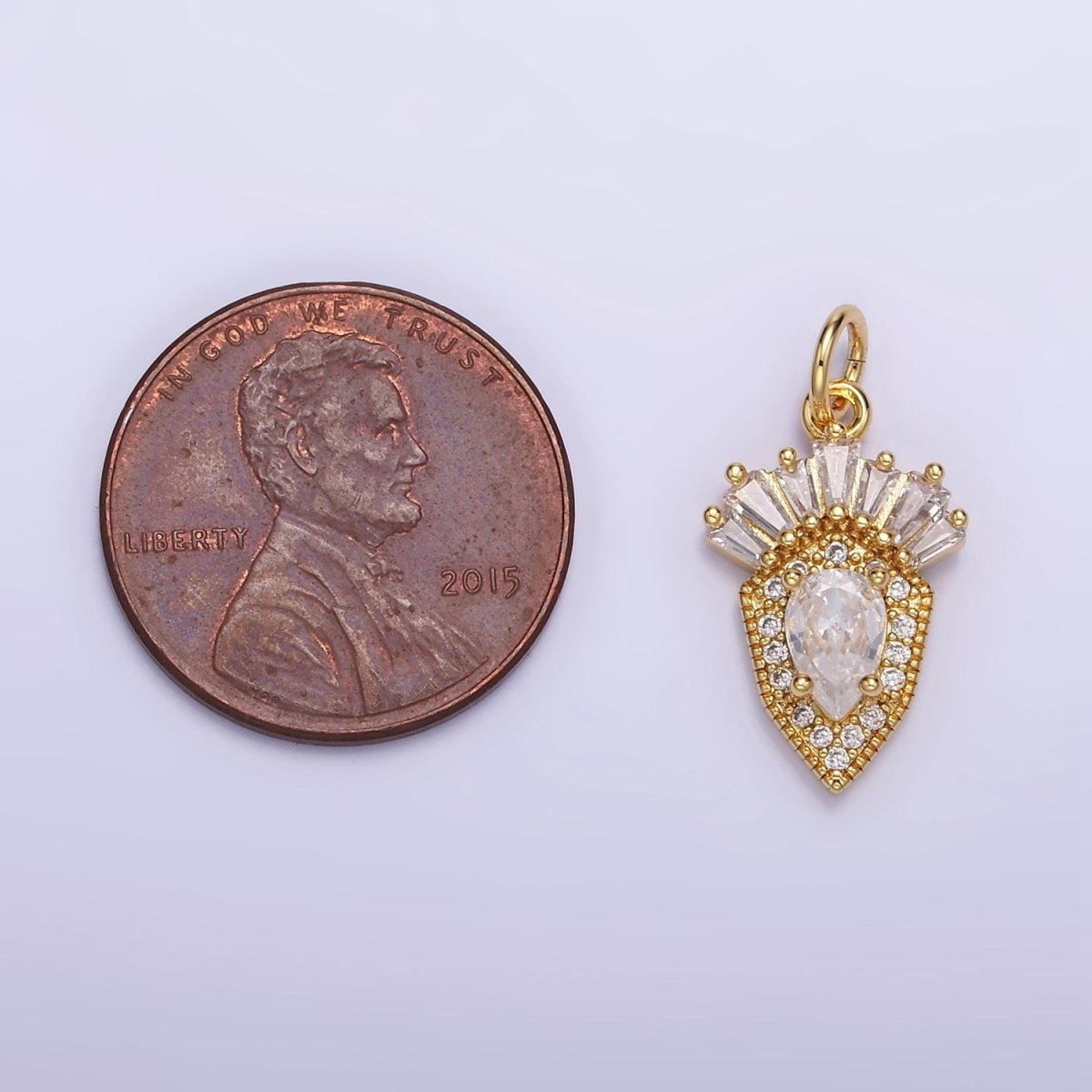 14K Gold plated CZ Teardrop Micro Paved Baguette Sphere Charm | W523 - DLUXCA