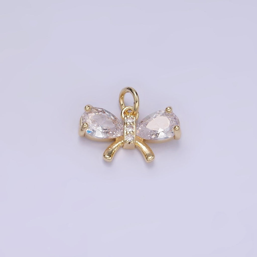 14K Gold plated CZ Teardrop Micro Paved Ribbon Bow Charm in Gold & Silver | W545