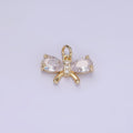 14K Gold plated CZ Teardrop Micro Paved Ribbon Bow Charm in Gold & Silver | W545