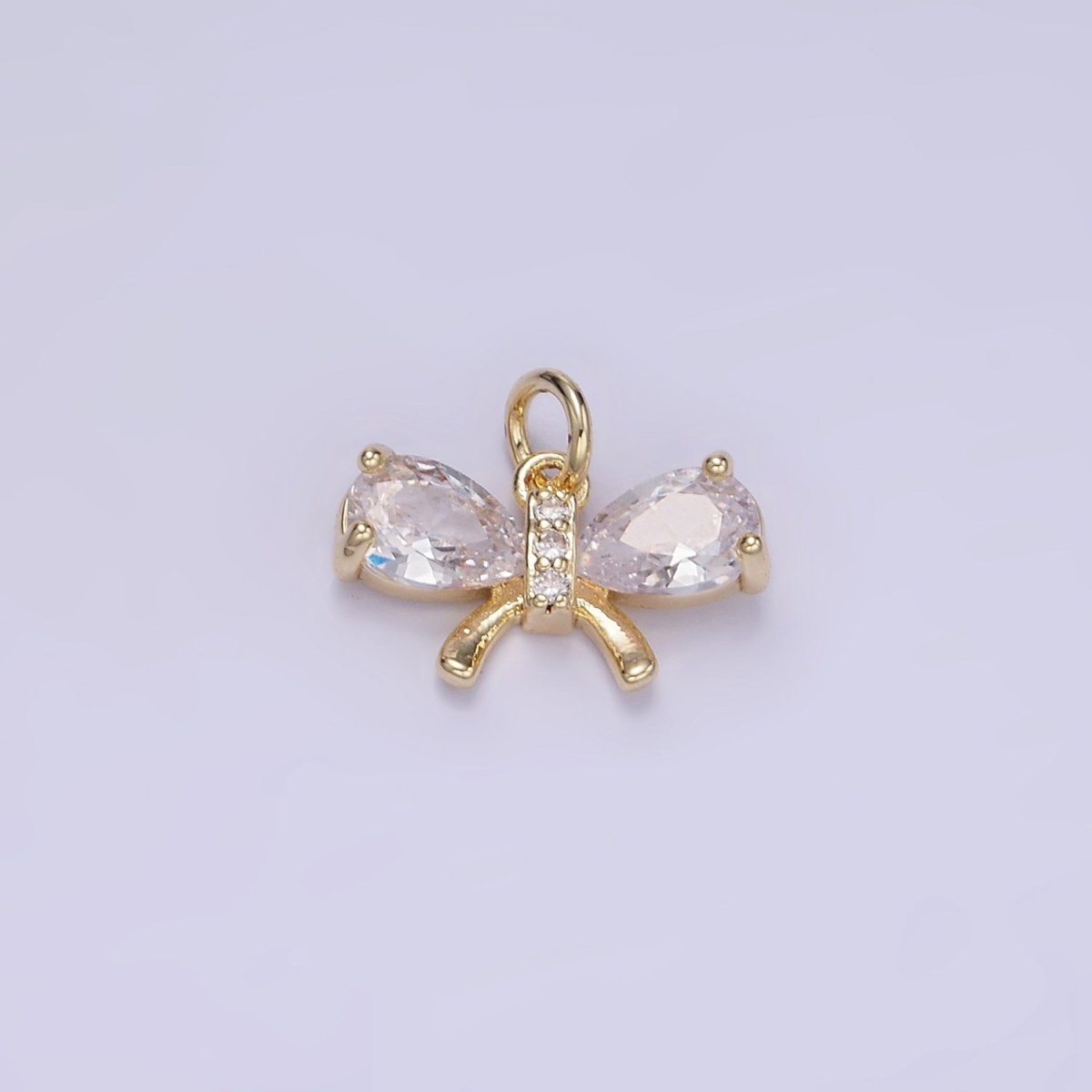 14K Gold plated CZ Teardrop Micro Paved Ribbon Bow Charm in Gold & Silver | W545
