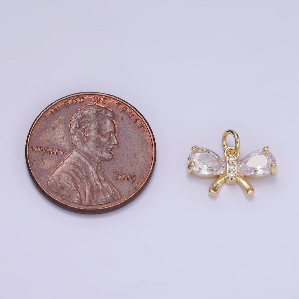 14K Gold plated CZ Teardrop Micro Paved Ribbon Bow Charm in Gold & Silver | W545