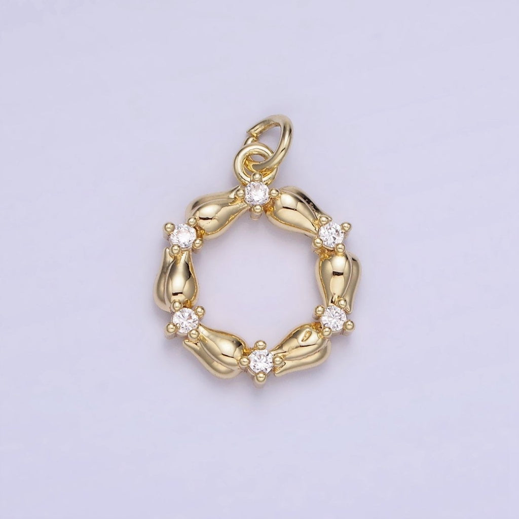 14K Gold plated CZ Tulip Rose Flower Open Circular Round Charm | AG739 - DLUXCA