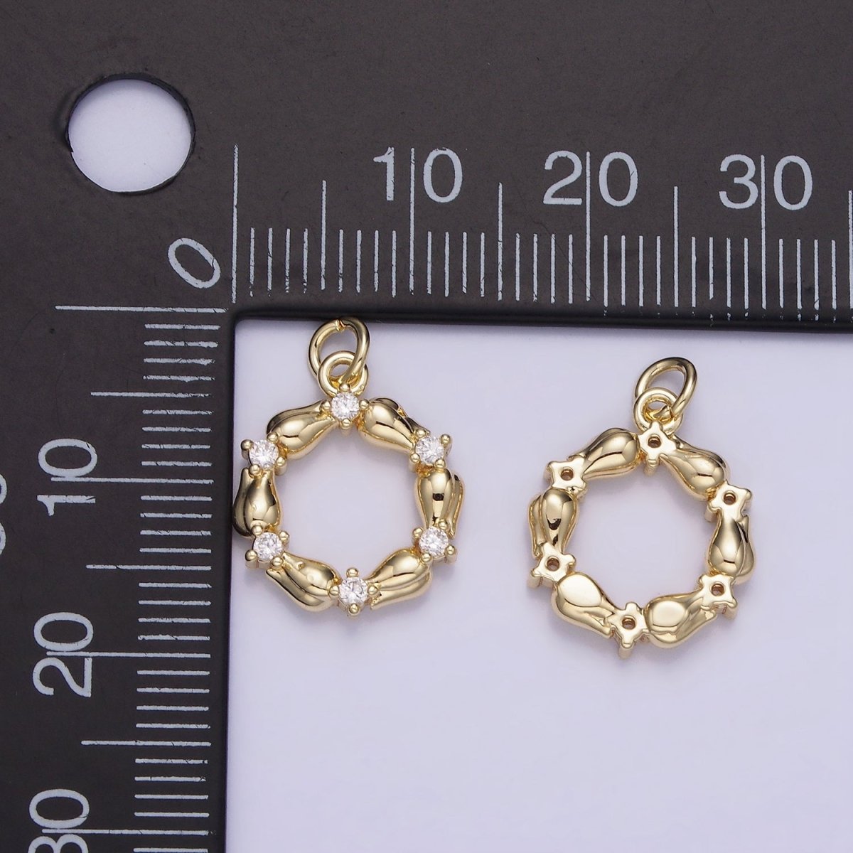 14K Gold plated CZ Tulip Rose Flower Open Circular Round Charm | AG739 - DLUXCA