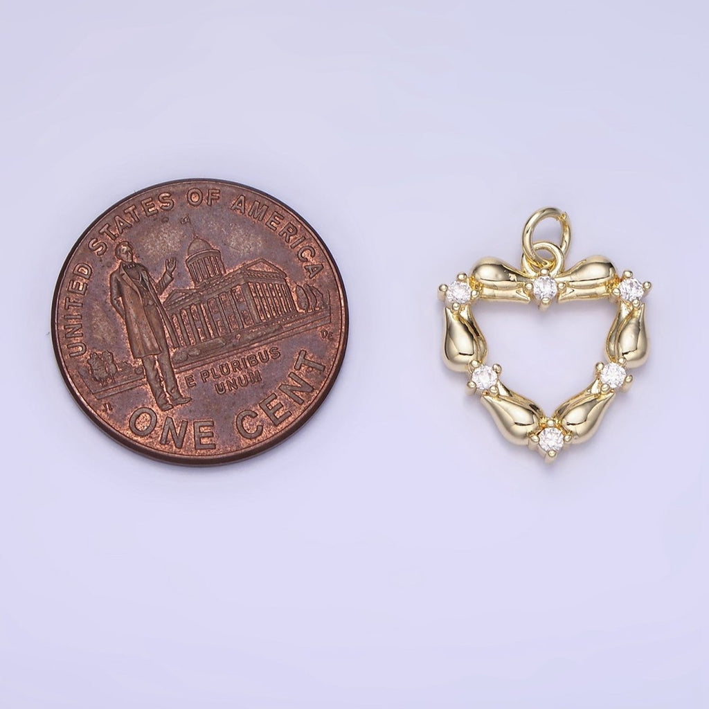 14K Gold plated CZ Tulip Rose Flower Open Heart Charm | AG664 - DLUXCA
