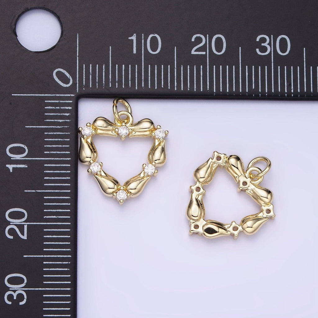 14K Gold plated CZ Tulip Rose Flower Open Heart Charm | AG664 - DLUXCA