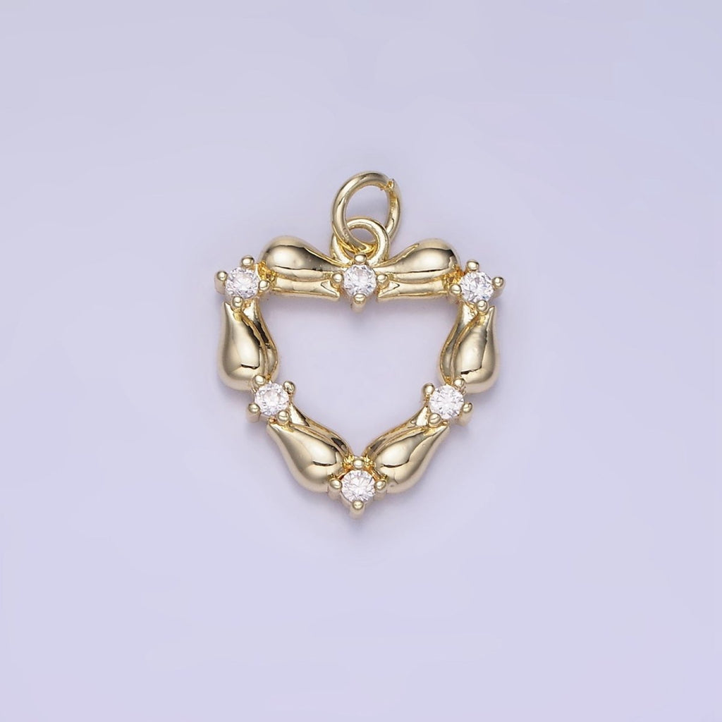 14K Gold plated CZ Tulip Rose Flower Open Heart Charm | AG664 - DLUXCA