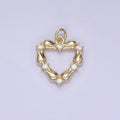 14K Gold plated CZ Tulip Rose Flower Open Heart Charm | AG664 - DLUXCA