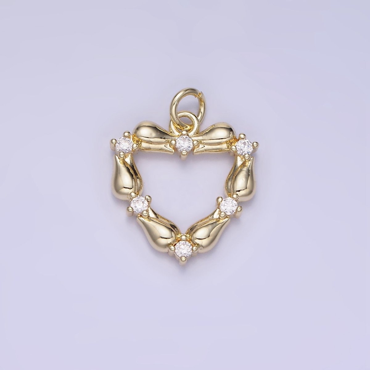 14K Gold plated CZ Tulip Rose Flower Open Heart Charm | AG664 - DLUXCA