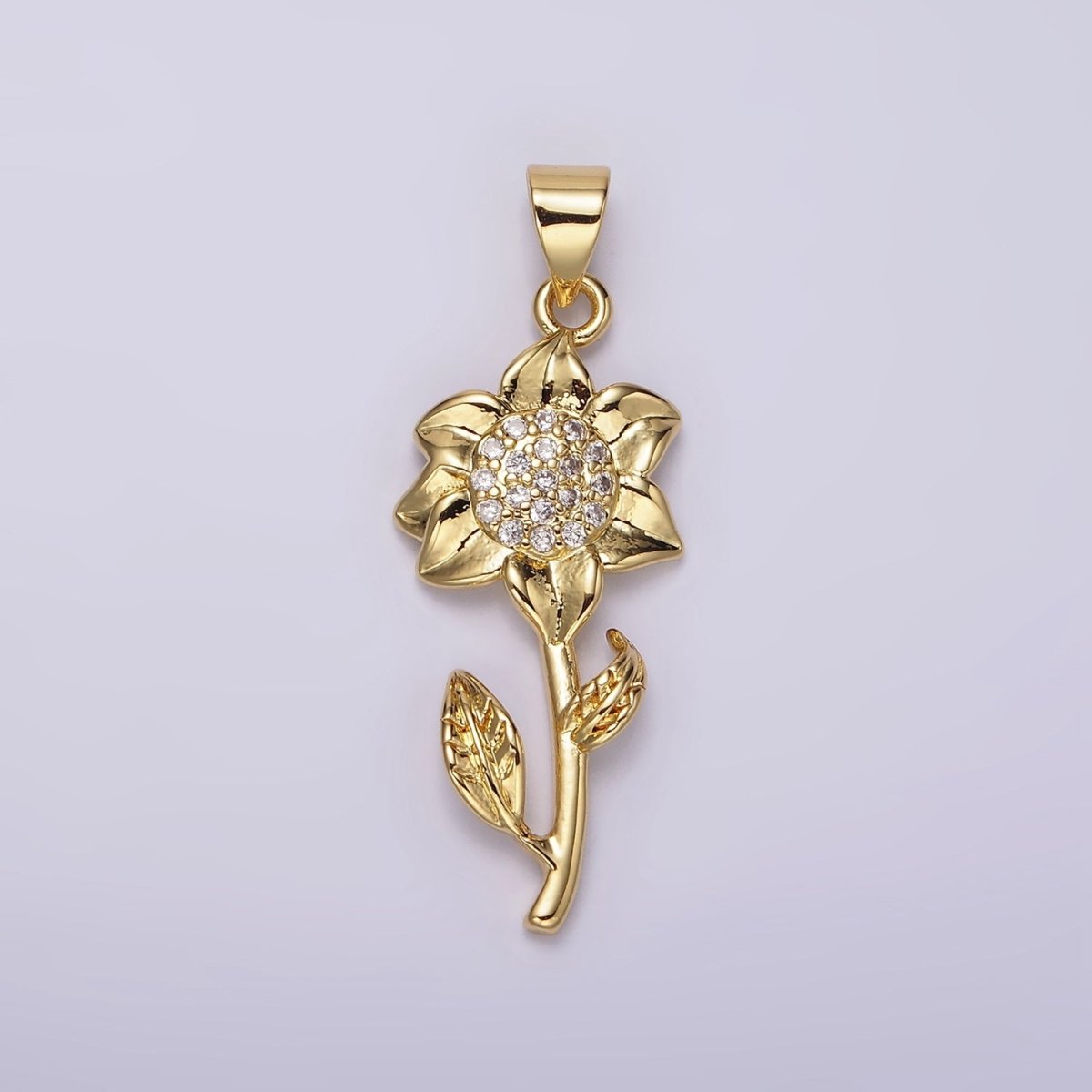 14K Gold plated Daffodil Flower Nature Clear Micro Paved CZ Pendant | N1942 - DLUXCA