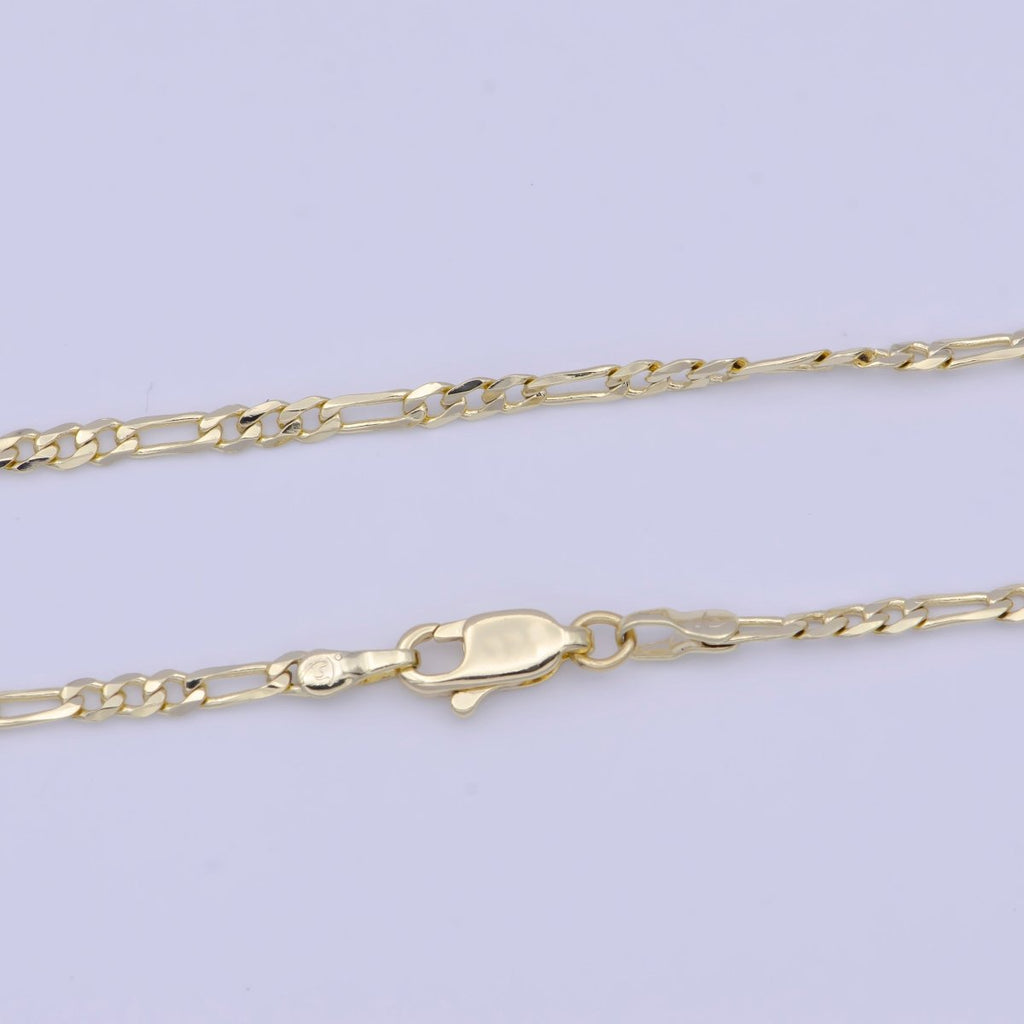 14K Gold plated Dainty Figaro Chain 17.5 inch Minimalist Necklace 2.5mm Width Ready to Wear | WA-1155 Clearance Pricing - DLUXCA
