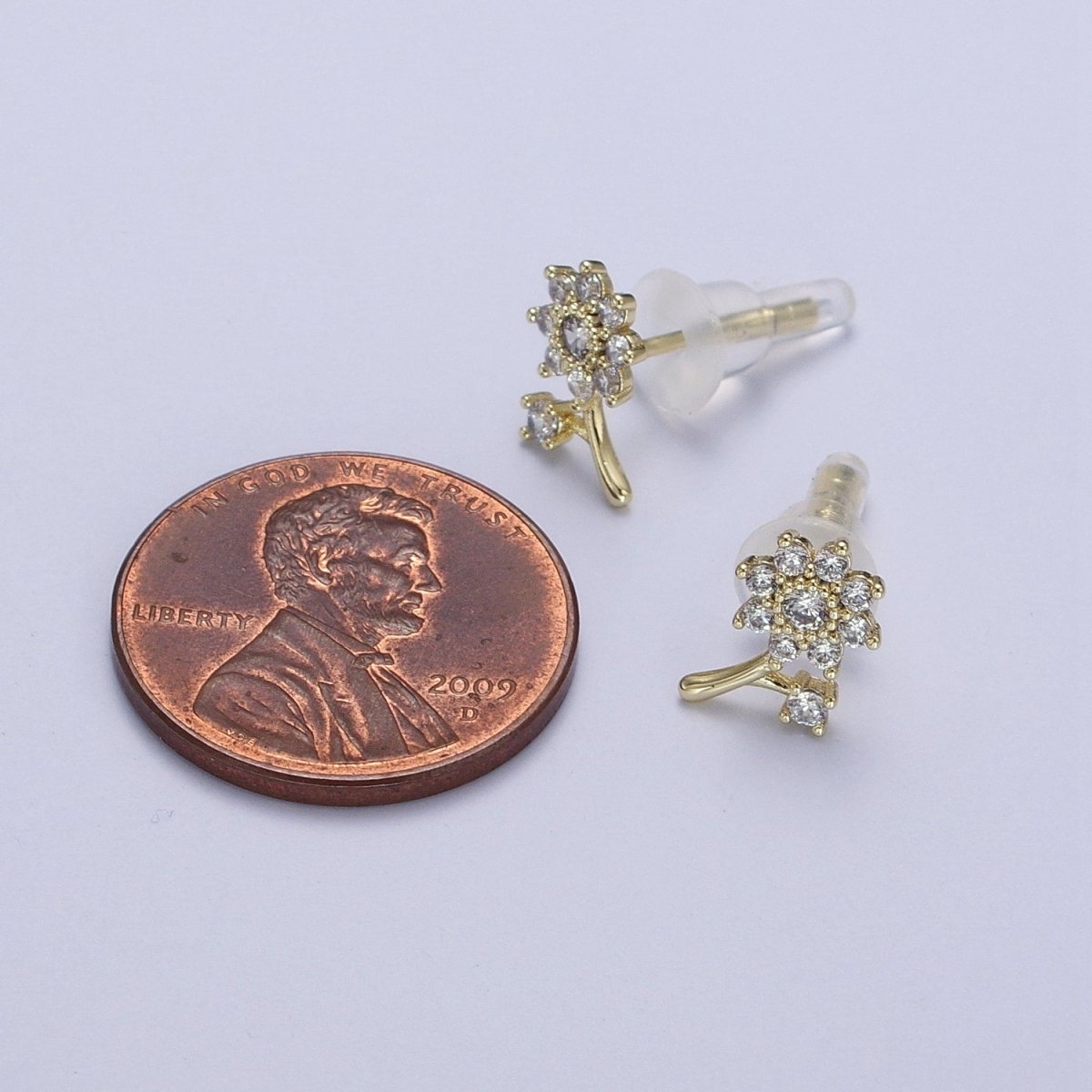 14K Gold plated Dainty Forget-Me-Not Flower Clear CZ Stud Earring | AB131 - DLUXCA