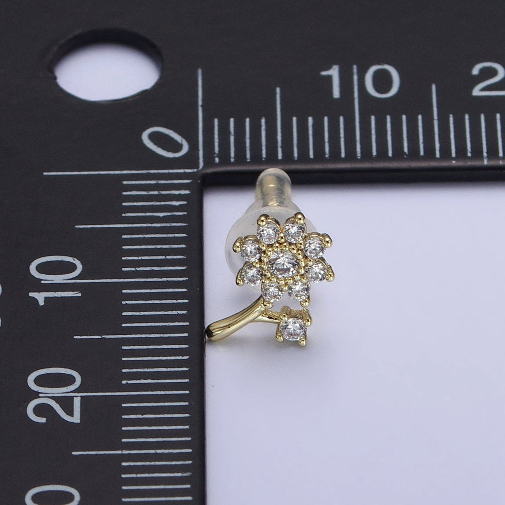 14K Gold plated Dainty Forget-Me-Not Flower Clear CZ Stud Earring | AB131 - DLUXCA