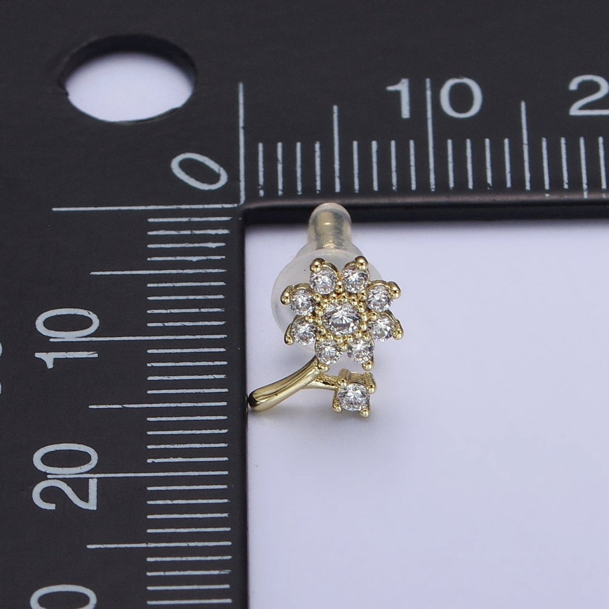 14K Gold plated Dainty Forget-Me-Not Flower Clear CZ Stud Earring | AB131 - DLUXCA
