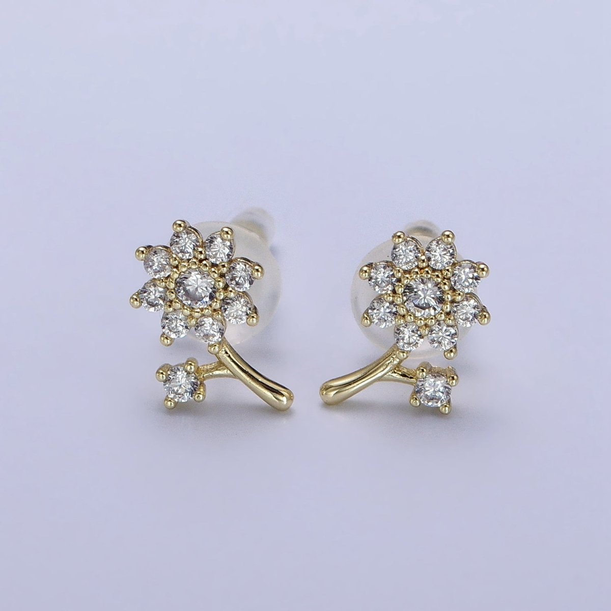 14K Gold plated Dainty Forget-Me-Not Flower Clear CZ Stud Earring | AB131 - DLUXCA