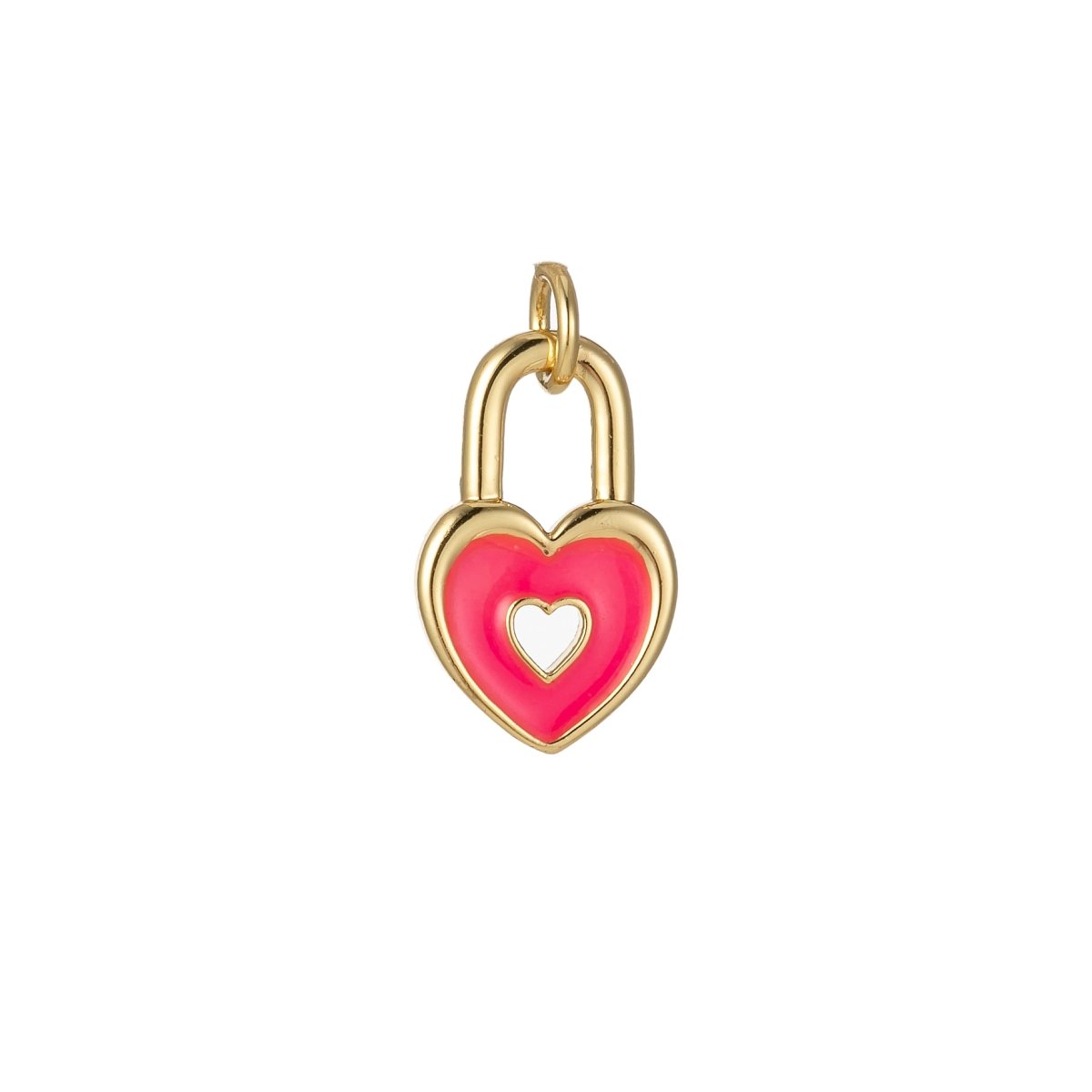 14k Gold plated Dainty Heart Padlock Charm Colorful Enamel Lock Charm for Necklace Bracelet Jewelry Making Black Blue Pink Green Orange Purple E-794-E-803 - DLUXCA