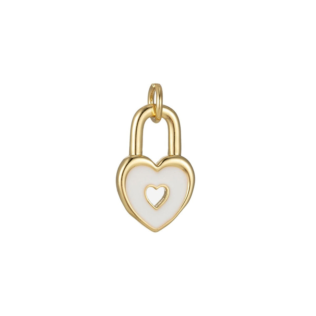 14k Gold plated Dainty Heart Padlock Charm Colorful Enamel Lock Charm for Necklace Bracelet Jewelry Making Black Blue Pink Green Orange Purple E-794-E-803 - DLUXCA