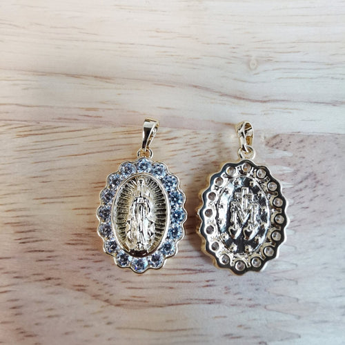 14K Gold plated Dainty Miraculous Lady Mother Mary Micro Pave CZ Virgin Mary Bracelet Charm Necklace Pendant with Bails Findings I-822 - DLUXCA