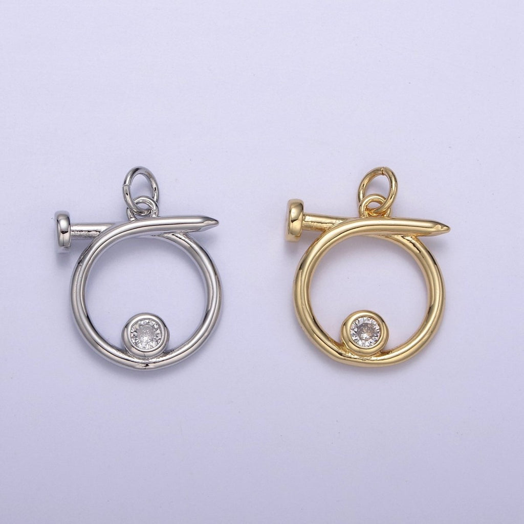14K Gold plated Dainty Nail Charm Round Circle Coin Dangle Pendant for Necklace Earring Bracelet Supply N-807 N-808