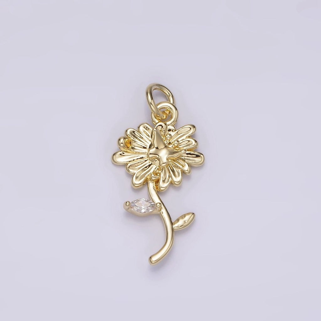 14K Gold plated Daisy Butterfly Clear Marquise Leaf Charm | AG215 - DLUXCA