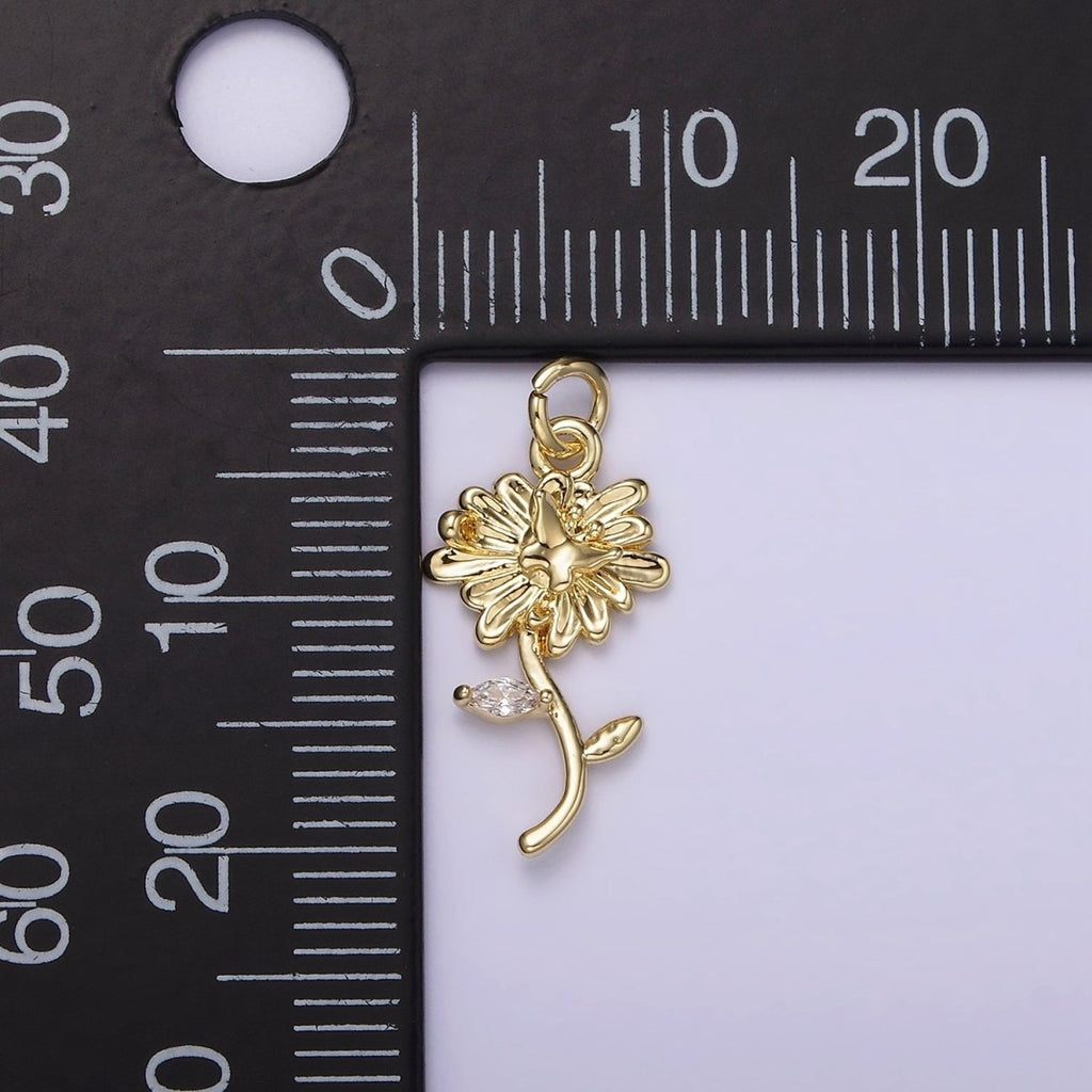 14K Gold plated Daisy Butterfly Clear Marquise Leaf Charm | AG215 - DLUXCA
