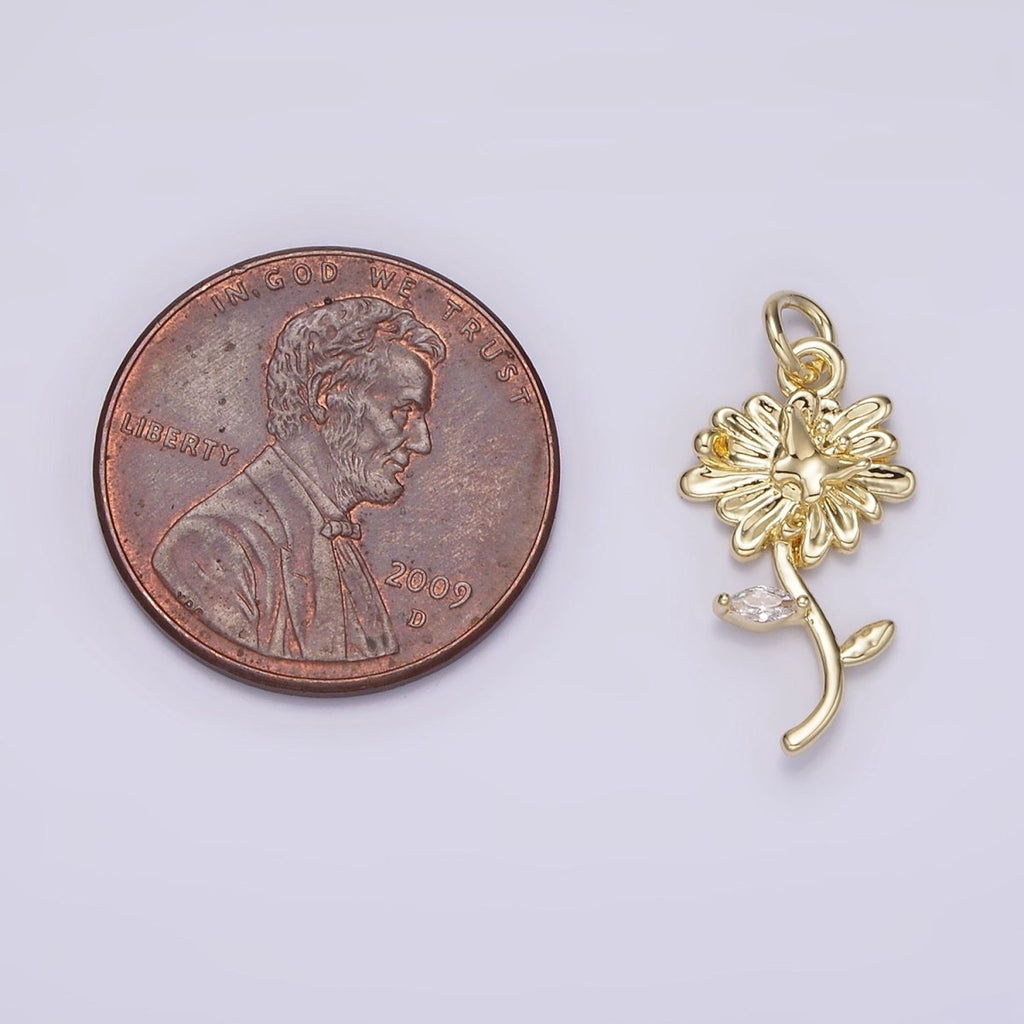 14K Gold plated Daisy Butterfly Clear Marquise Leaf Charm | AG215 - DLUXCA