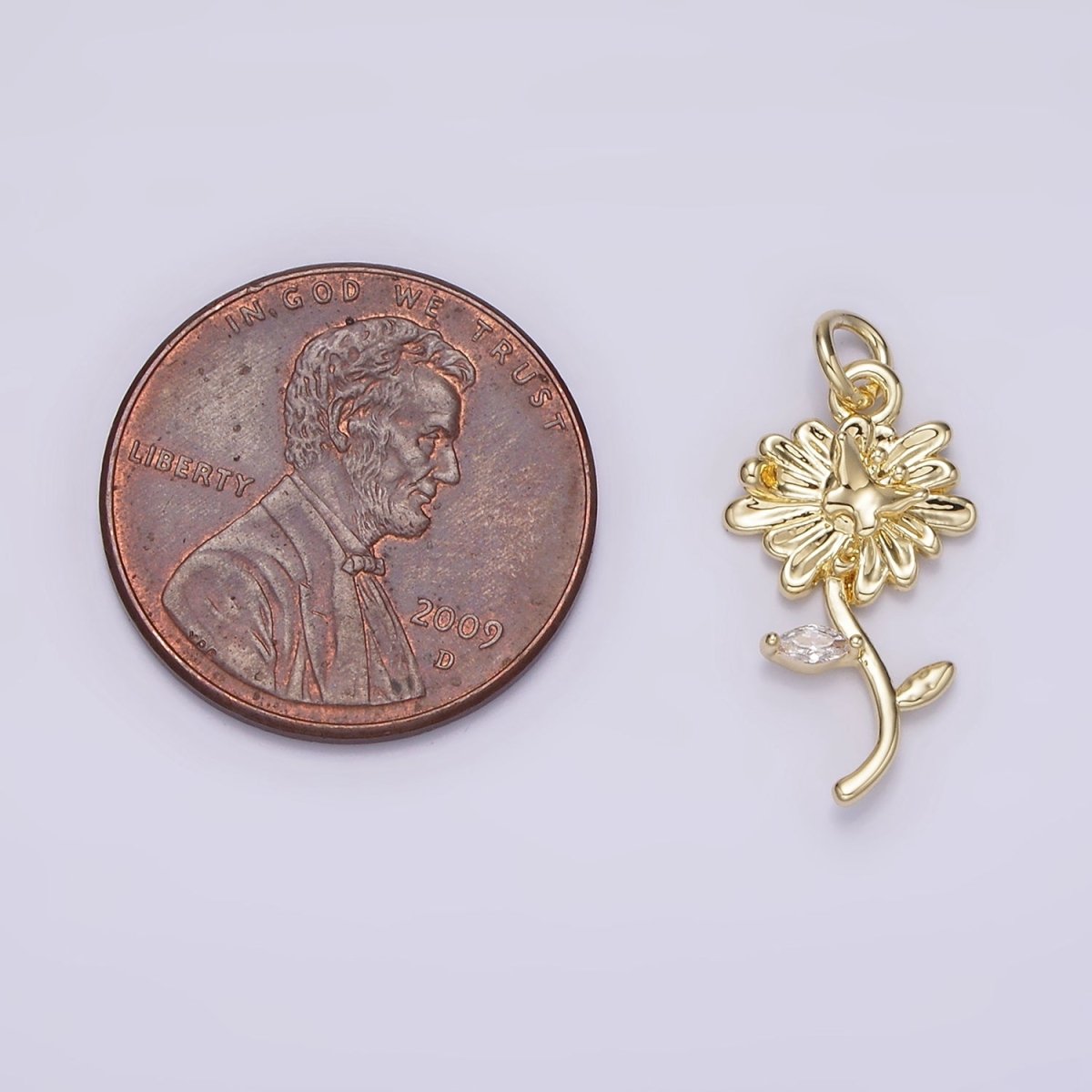 14K Gold plated Daisy Butterfly Clear Marquise Leaf Charm | AG215 - DLUXCA