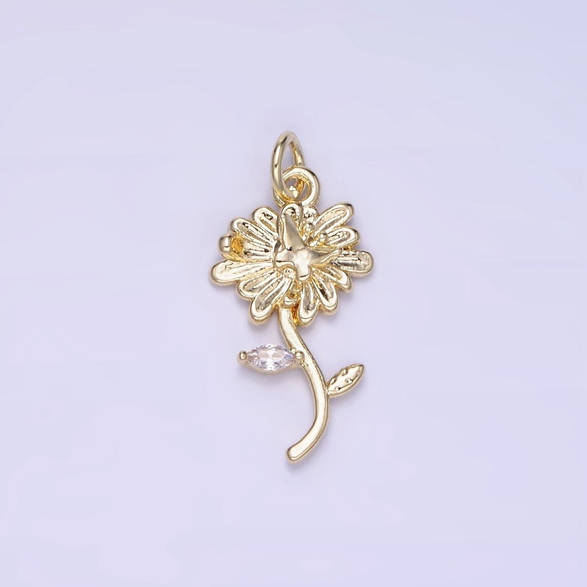 14K Gold plated Daisy Flower w/ Butterfly CZ Charm | AG-678 - DLUXCA