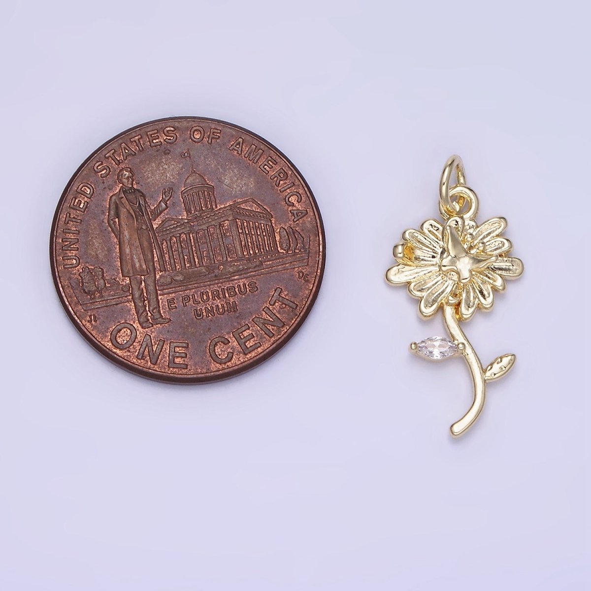 14K Gold plated Daisy Flower w/ Butterfly CZ Charm | AG-678 - DLUXCA