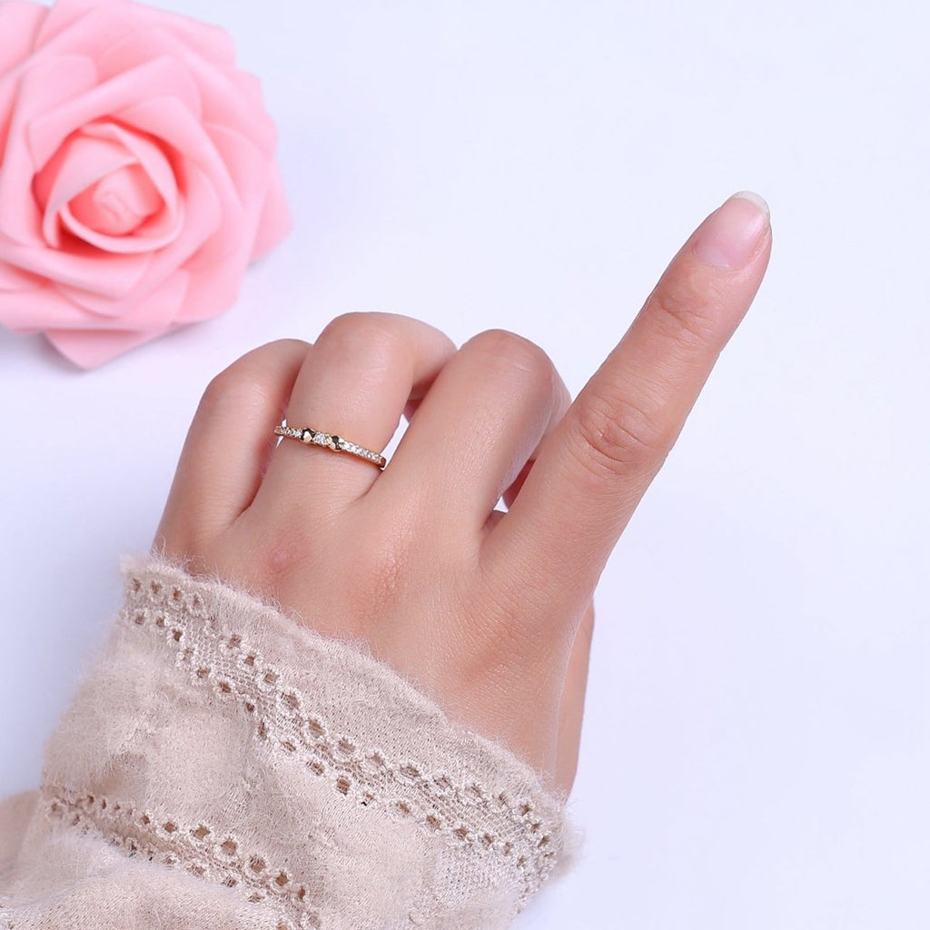 14k Gold plated Delicate Simple Ring, CZ Micro Pave Ring, Everyday Ring, Open Adjustable Ring S-535 - DLUXCA