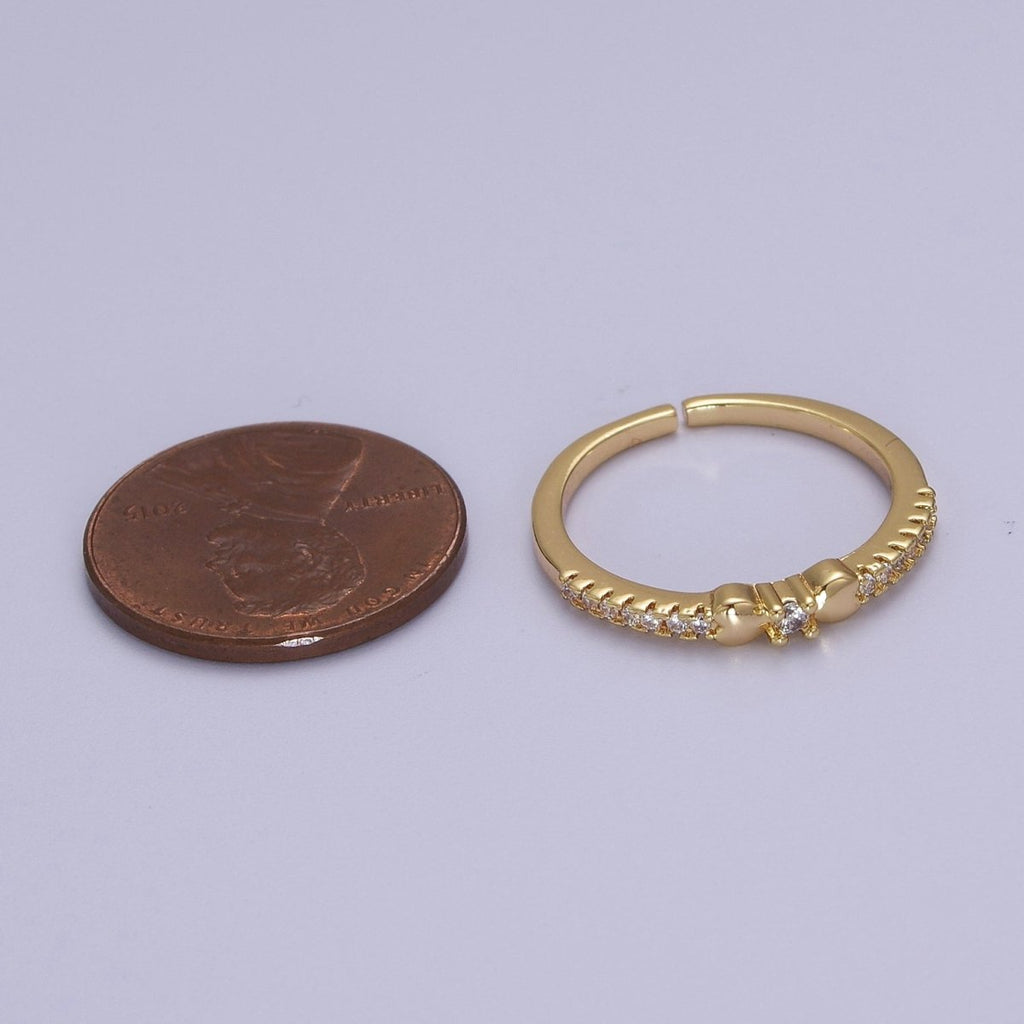 14k Gold plated Delicate Simple Ring, CZ Micro Pave Ring, Everyday Ring, Open Adjustable Ring S-535 - DLUXCA