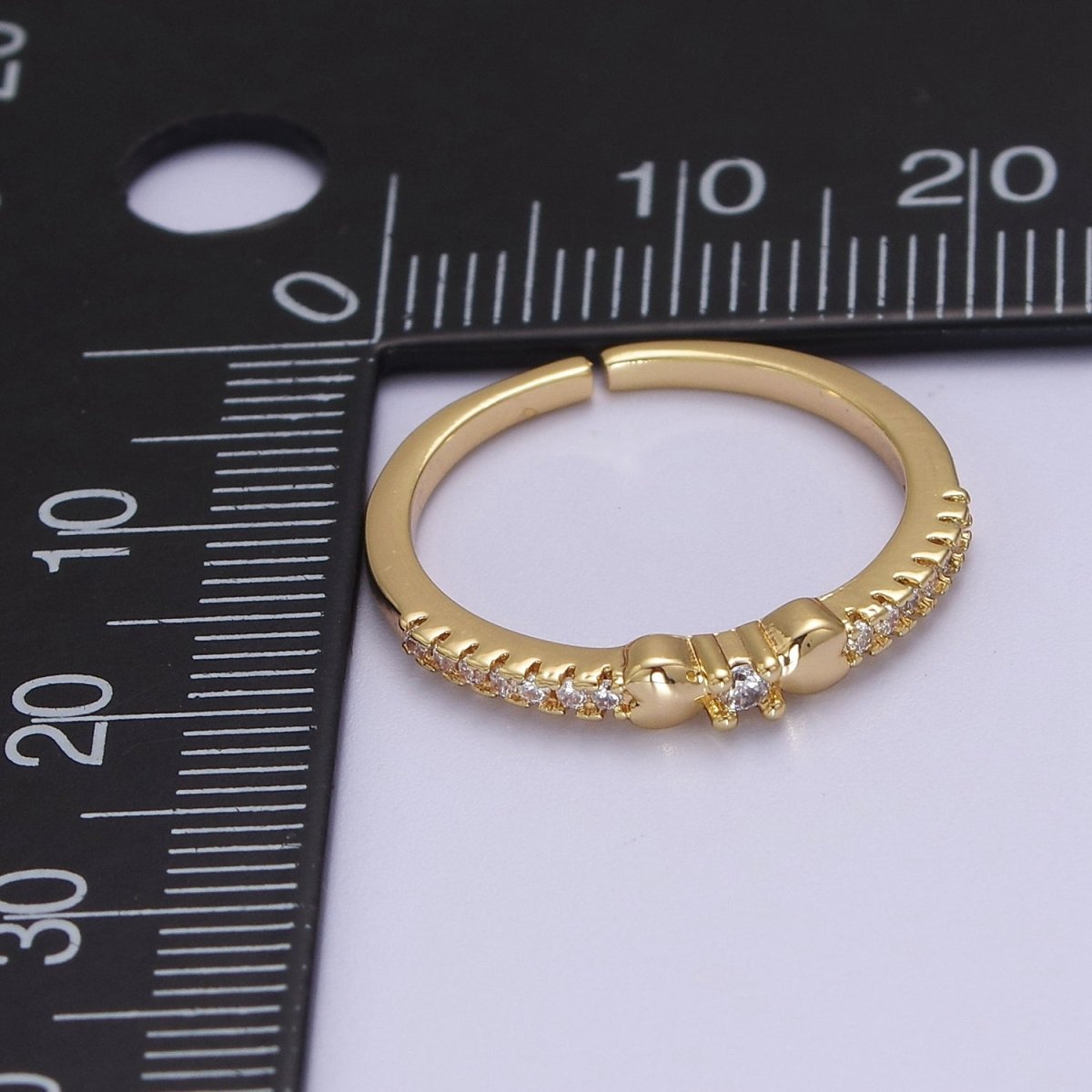 14k Gold plated Delicate Simple Ring, CZ Micro Pave Ring, Everyday Ring, Open Adjustable Ring S-535 - DLUXCA