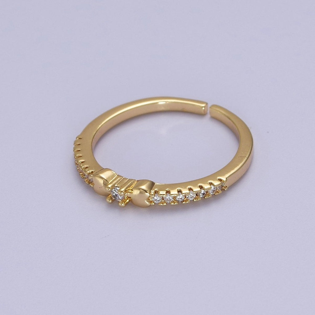 14k Gold plated Delicate Simple Ring, CZ Micro Pave Ring, Everyday Ring, Open Adjustable Ring S-535 - DLUXCA
