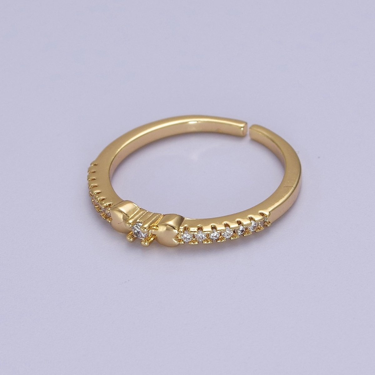 14k Gold plated Delicate Simple Ring, CZ Micro Pave Ring, Everyday Ring, Open Adjustable Ring S-535 - DLUXCA