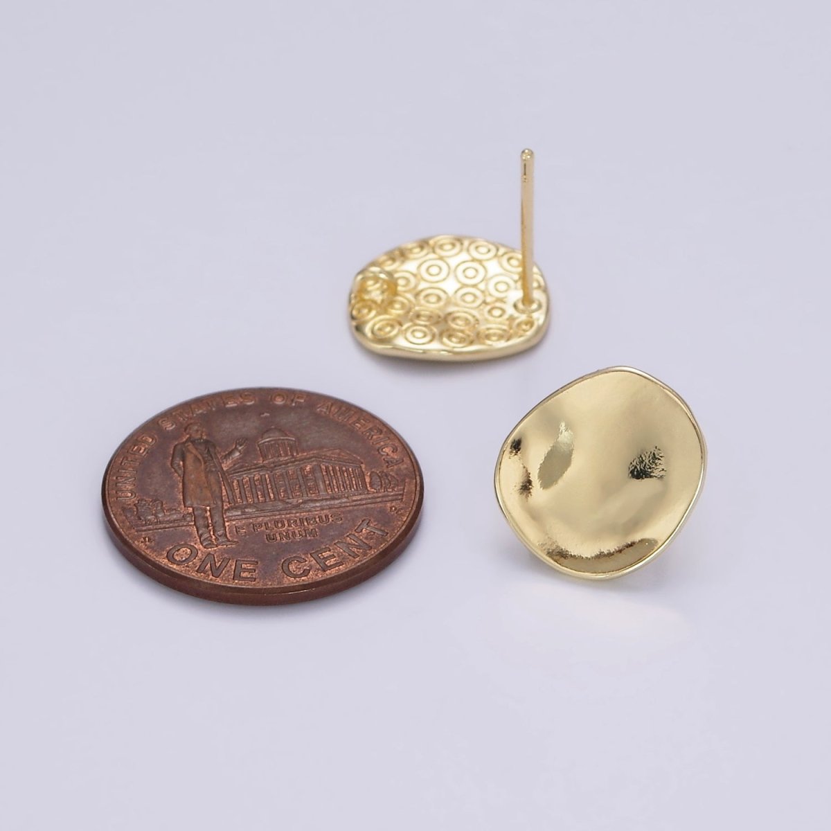 14K Gold plated Dented Geometric Rounded Stud Earrings | Z606 - DLUXCA