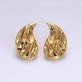 14K Gold plated Dented Molten Fire Curved Teardrop Set Stud Earrings in Gold & Silver | AE-108 AE-109