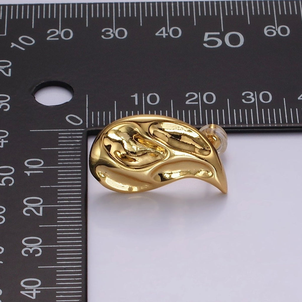 14K Gold plated Dented Molten Fire Curved Teardrop Set Stud Earrings in Gold & Silver | AE-108 AE-109