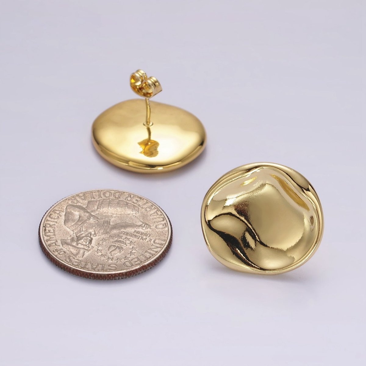 14K Gold plated Dented Round Minimalist Stud Earrings | AE175 - DLUXCA